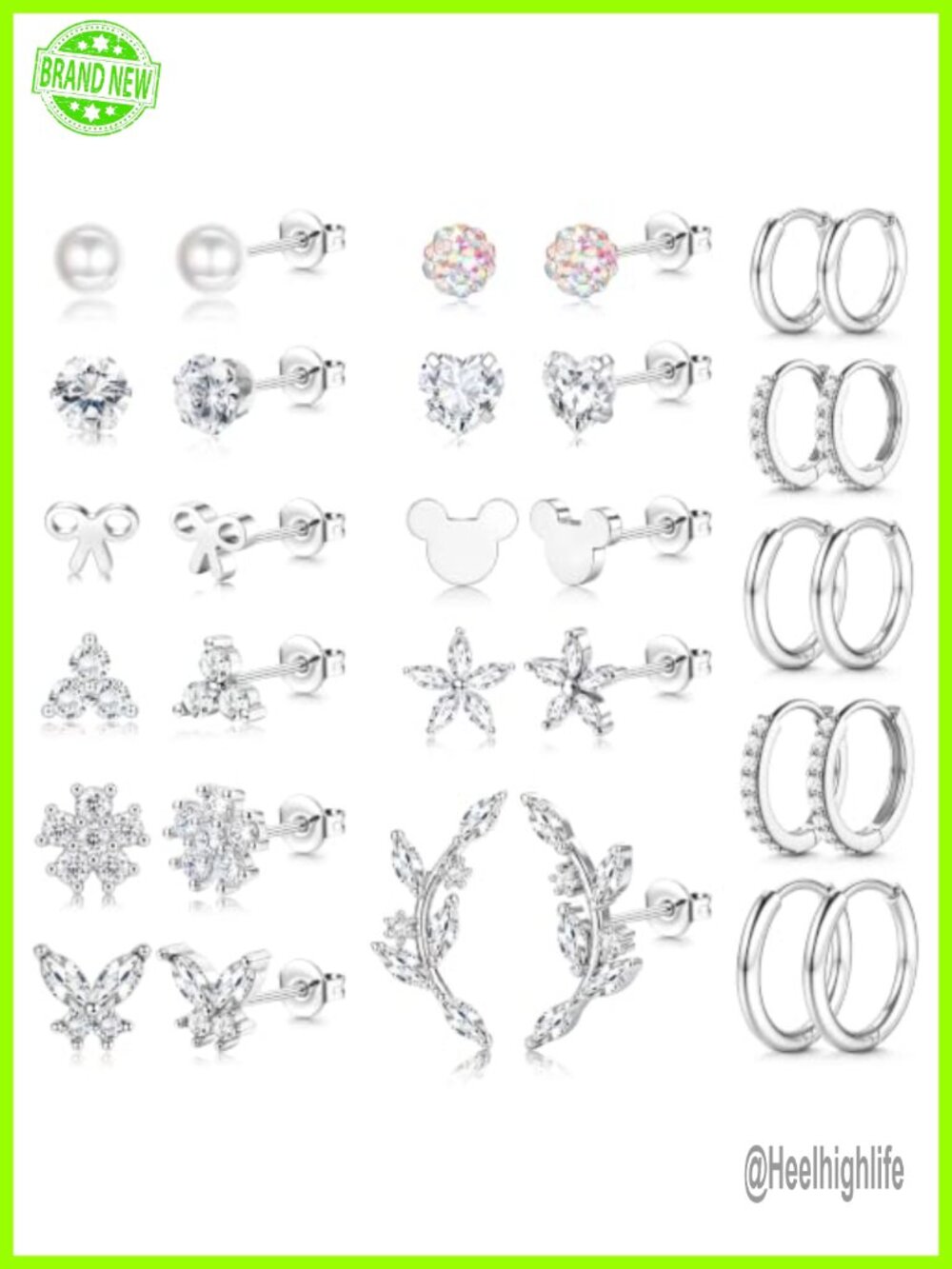 Hypoallergenic Stainless Steel Earrings Set 16 Pairs Stud Hoop Cartilage